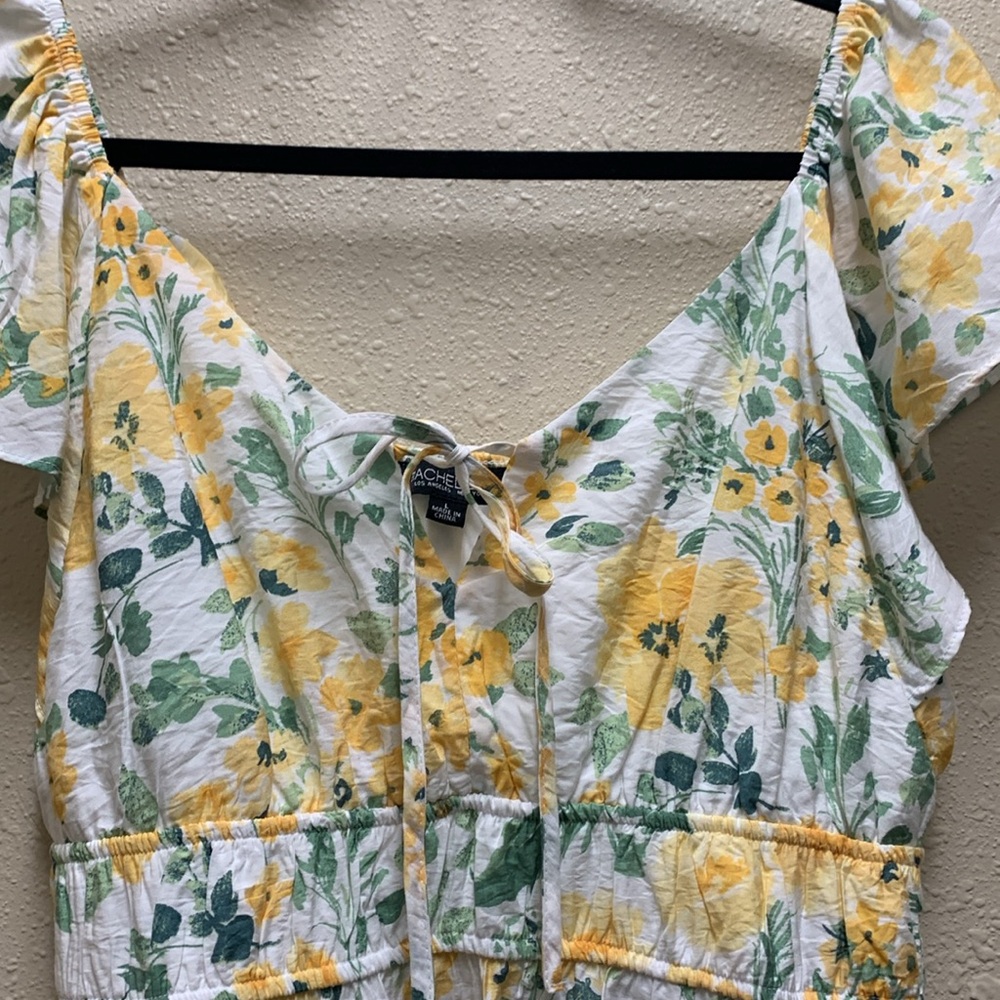 RACHEL ZOE Flutter Sleeve Tie Front Yellow Floral Maxi Dress Size Large - Picture 5 of 13